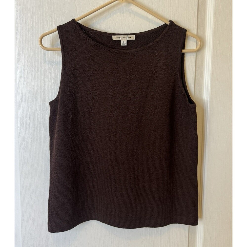 VTG . St. John Collection Women’s Classic Knit Top Size Small Brown Sleeveless - Picture 1 of 10